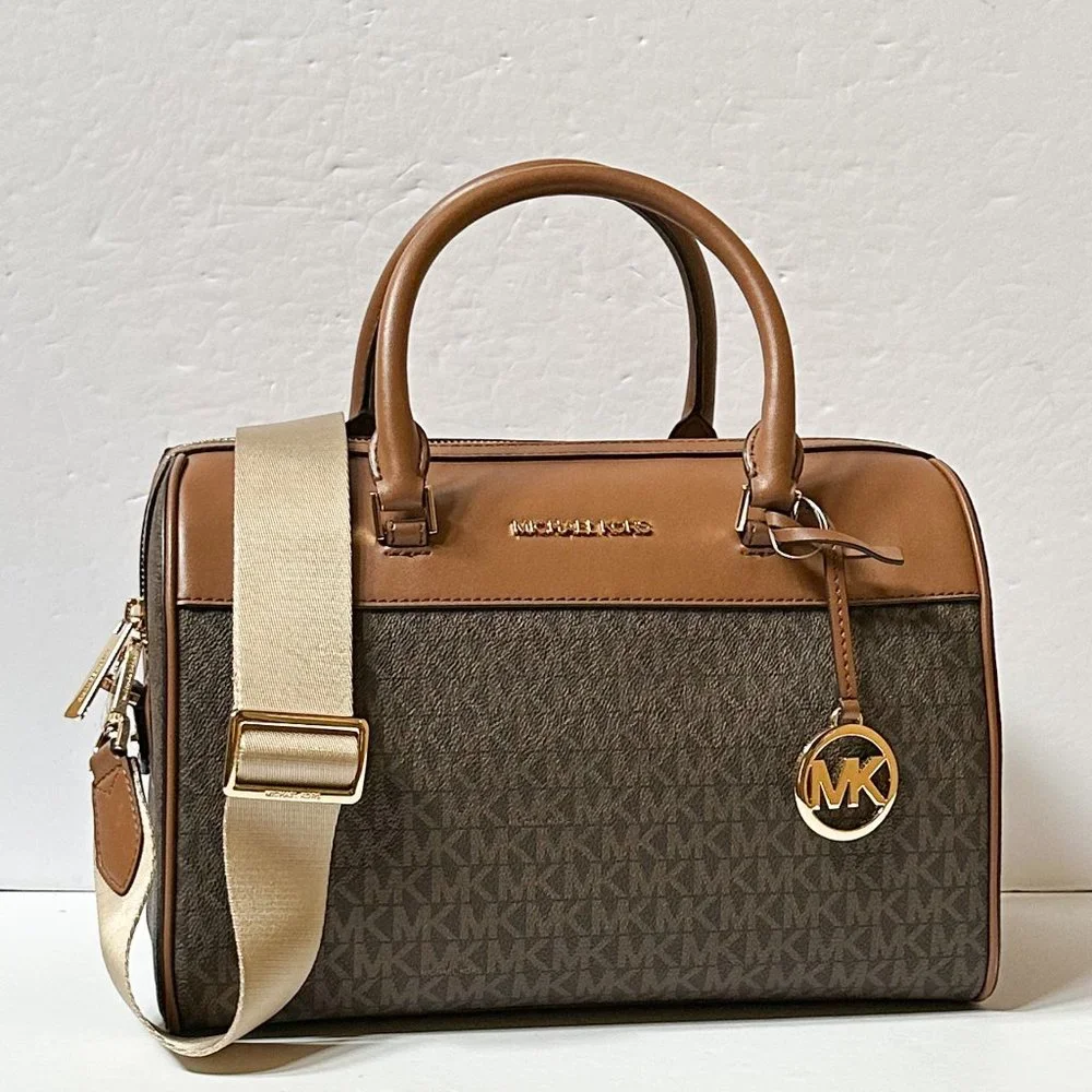Michael Kors Jet Set Travel Medium Duffle Satchel Shoulder Bag MK Brown_3